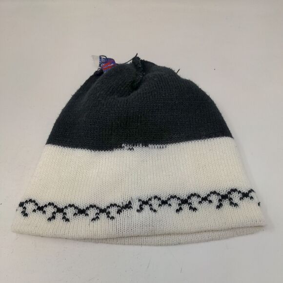 English Village Women's Knit Beanie Hat Cap Black White Fair Isle Acrylic - Picture 7 of 10